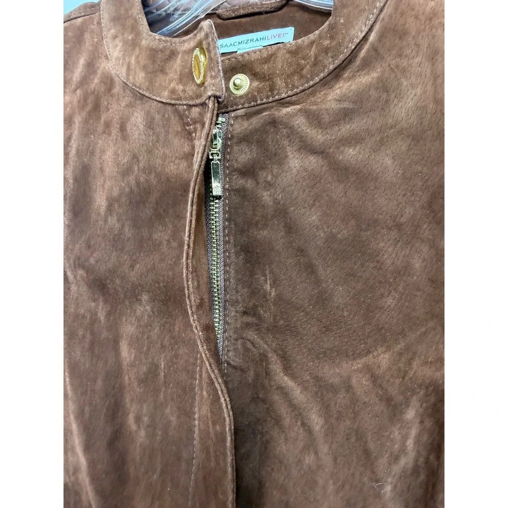 Isaac Mizrahi Live Women's‎ Brown Suede Quilted Leather Jacket Size 12